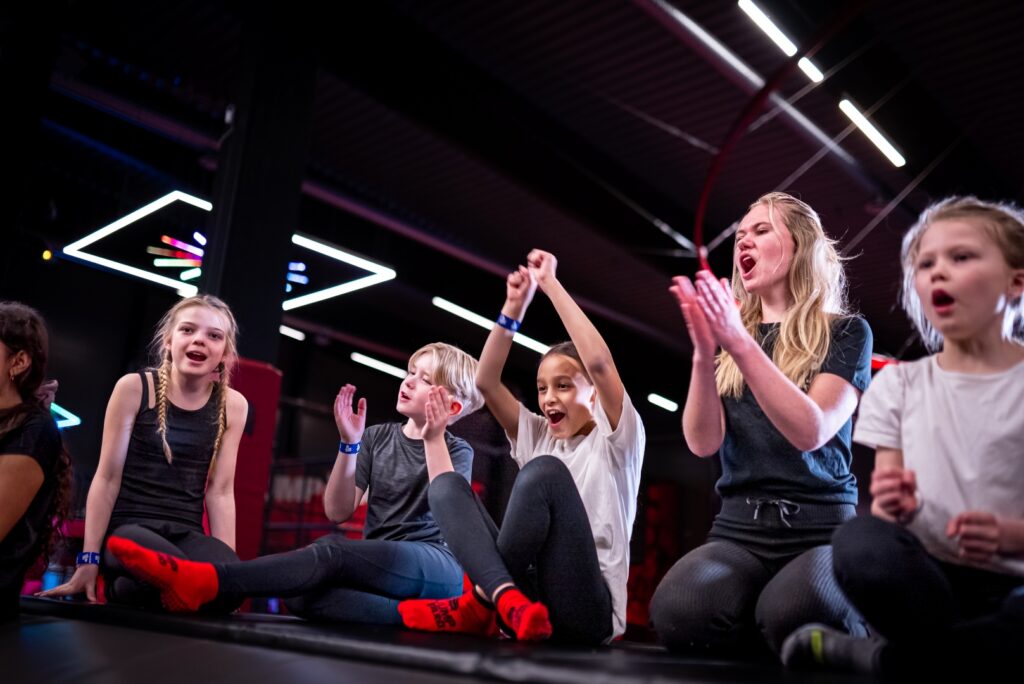 cheering on friends at JumpYard