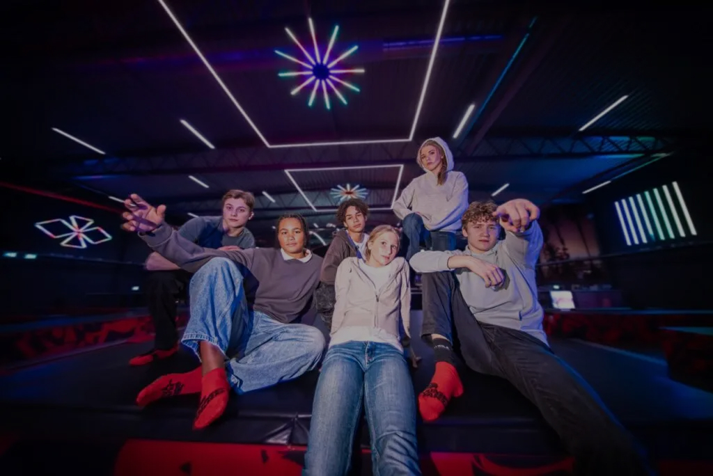 cool gang of teenagers at jumpyard